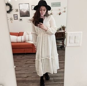 When the Sun Comes White Cotton Ruffle Midi Dress